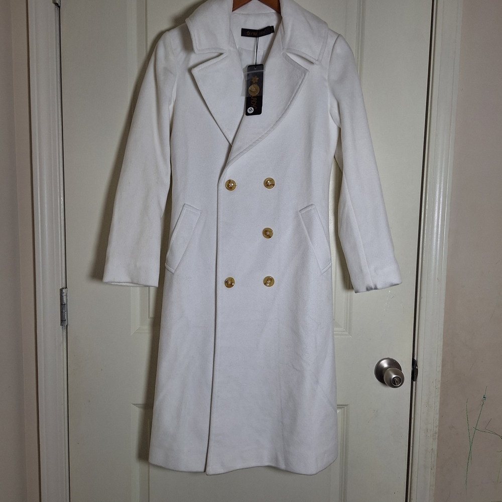 NWT Pink Lady Women's White Double-Breasted Trench Coat Size M